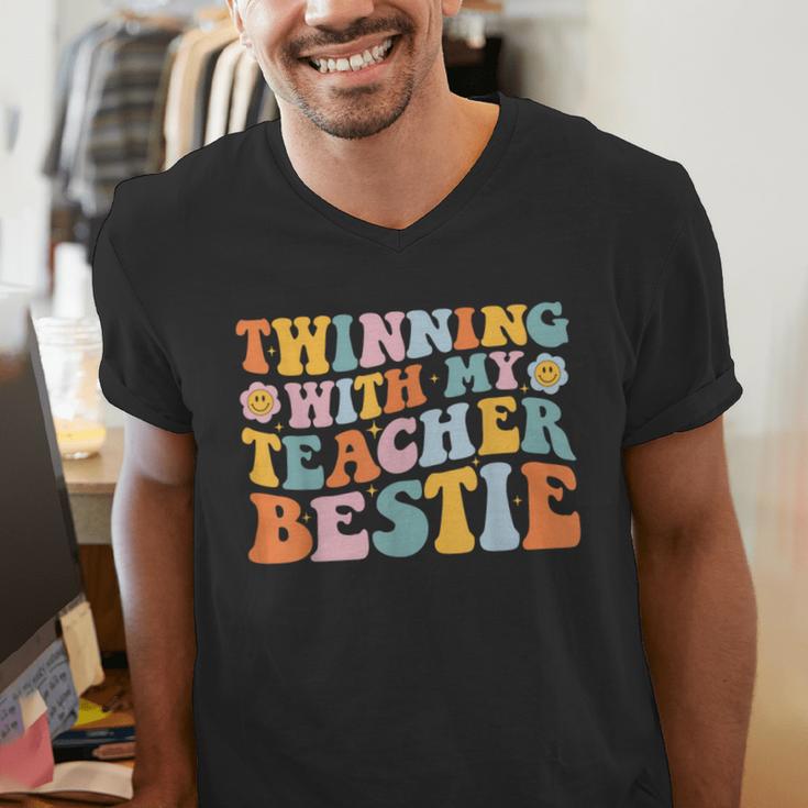 Twinning With My Teacher Bestie Twin Day Matching For Men Women Kids Men's V-Neck T-Shirt, funny gift Twinning With My Teacher Bestie Twin Day Matching For Men Women Kids Men's V-Neck T-Shirt, funny gift