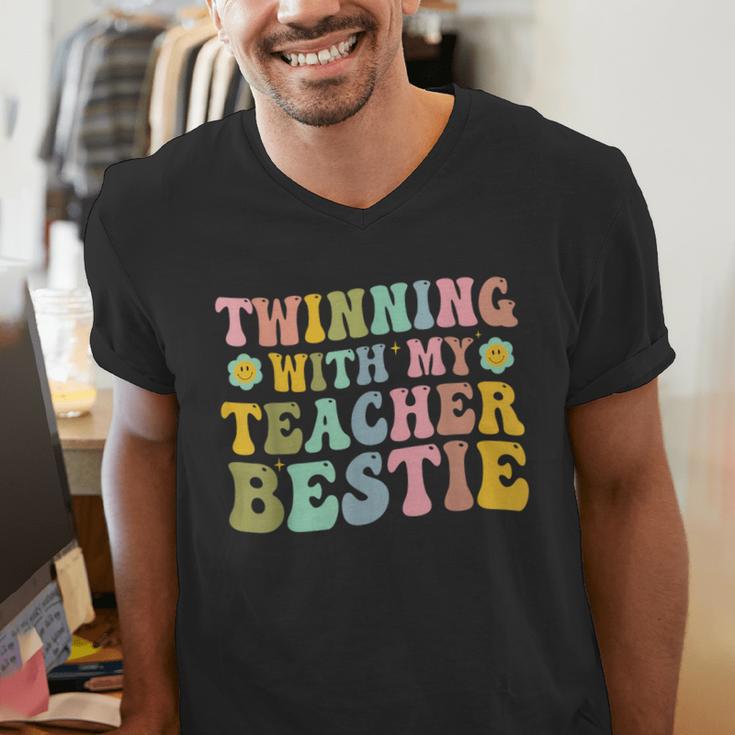 Twinning With My Teacher Bestie Twin Day Matching Teachers For Men Women Girls Kids Men's V-Neck T-Shirt, funny gift Twinning With My Teacher Bestie Twin Day Matching Teachers For Men Women Girls Kids Men's V-Neck T-Shirt, funny gift