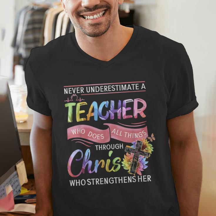 Never Underestimate A Teacher Does All Things Through Christ For Men Women Men's V-Neck T-Shirt, funny gift Never Underestimate A Teacher Does All Things Through Christ For Men Women Men's V-Neck T-Shirt, funny gift