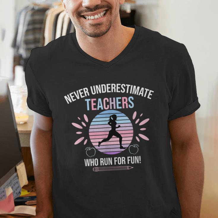 Never Underestimate Teachers Who Runs For Fun Men's V-Neck T-Shirt, funny gift