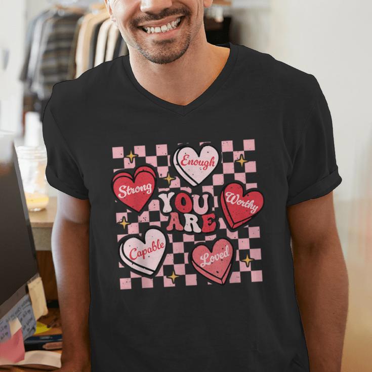 Valentine You Are Loved Worthy Enough Candy Heart Teacher For Men Women Girls Kids Men's V-Neck T-Shirt, funny gift