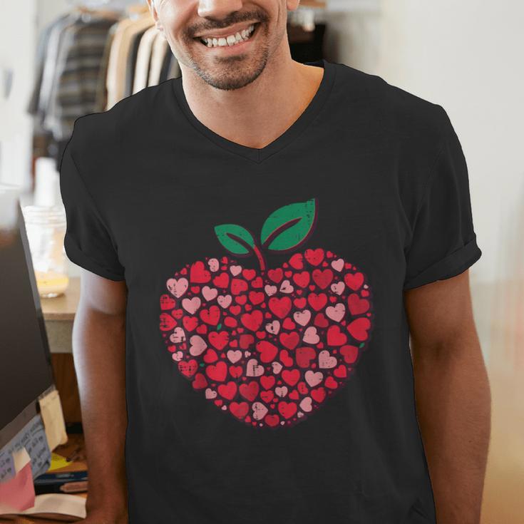 Valentines Day Teacher Hearts Apple Love Teach Women Men Men's V-Neck T-Shirt, funny gift