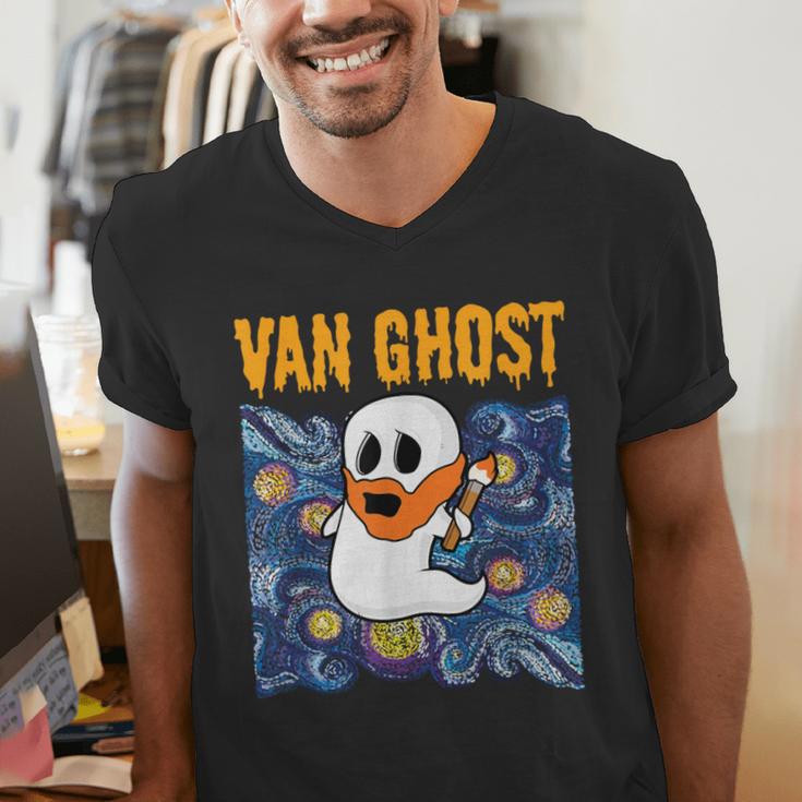 Van Ghost Art Teacher Halloween Van Gogh Starry Night Men's V-Neck T-Shirt, funny gift Van Ghost Art Teacher Halloween Van Gogh Starry Night Men's V-Neck T-Shirt, funny gift