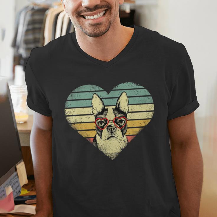 Vintage American Boston Terrier Lovers Valentine's Day Men's V-Neck T-Shirt, American Boston Terrier Shirts, funny gift