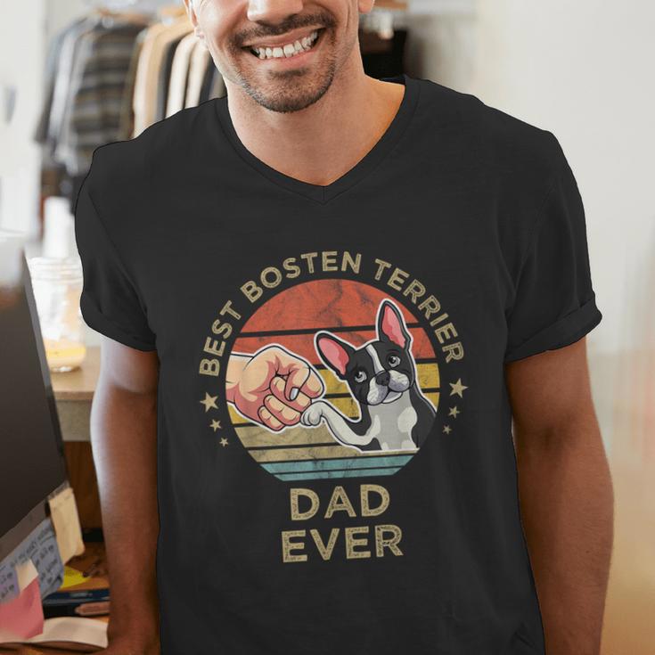 Vintage Best Boston Terrier Dad Ever Dog Father Father's Day Men Girls Kids Men's V-Neck T-Shirt, Boston Terrier Dad Shirts, funny gift