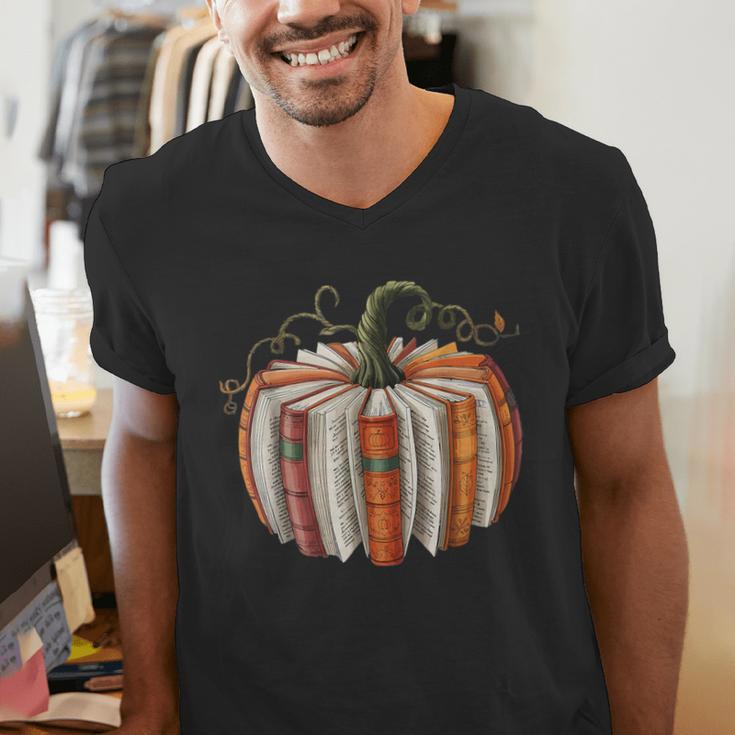 Vintage Book Pumpkin Autumn Fall Librarians Bookworm Teacher Men's V-Neck T-Shirt, funny gift Vintage Book Pumpkin Autumn Fall Librarians Bookworm Teacher Men's V-Neck T-Shirt, funny gift