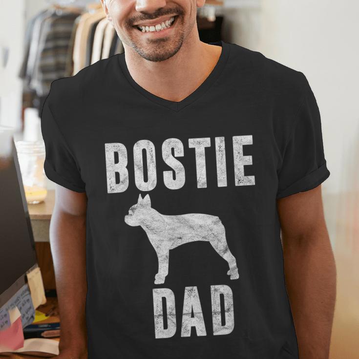 Vintage Boston Terrier Dad Dog Daddy Bostie Father Men's V-Neck T-Shirt, Boston Terrier Dad Shirts, funny gift