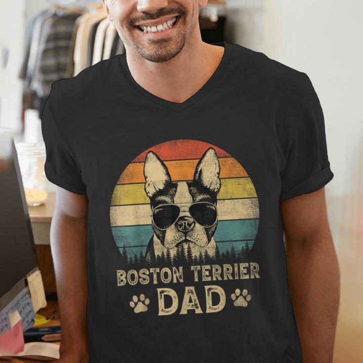 Vintage Boston Terrier Dad Dog Lovers Father's Day Tee Men's V-Neck T-Shirt, Boston Terrier Dad Shirts, funny gift