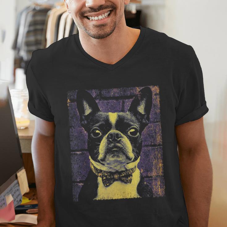 Vintage Boston Terrier Dog Men's V-Neck T-Shirt, funny gift