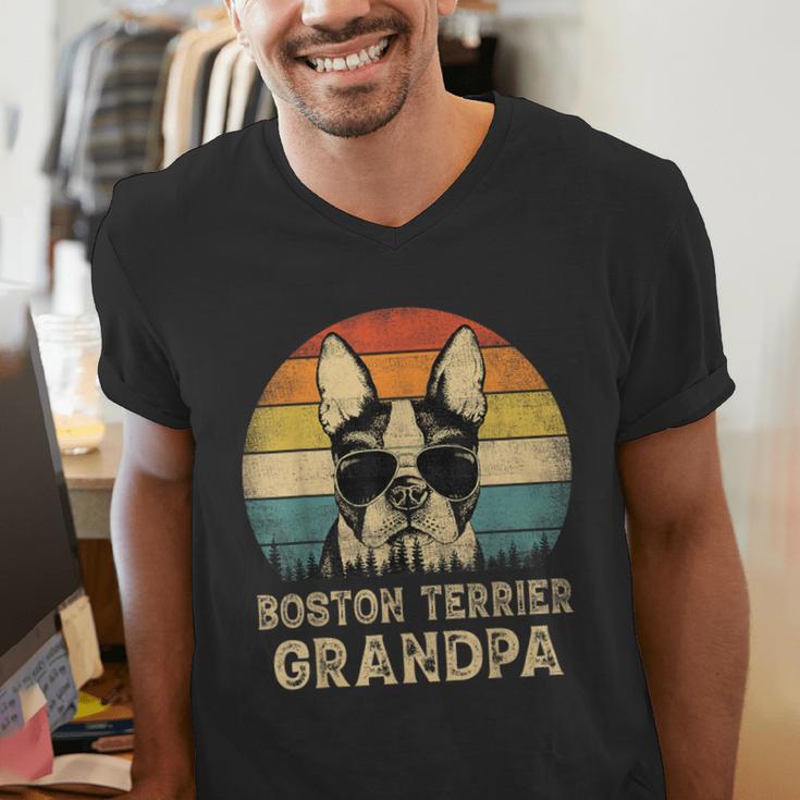 Vintage Boston Terrier Grandpa Dog Lovers Father's Day Men's V-Neck T-Shirt, funny gift