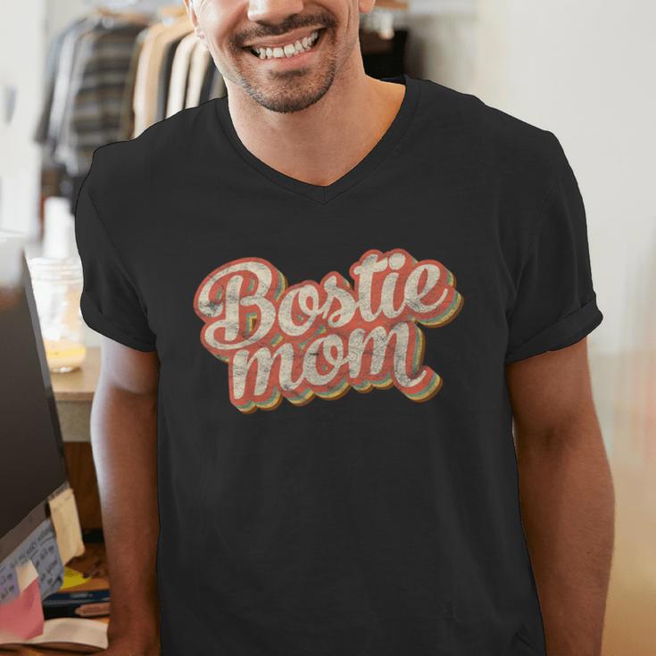 Vintage Boston Terrier Mom Dog Lover Pet Bostie Mama Men Women Girls Kids Men's V-Neck T-Shirt, Boston Terrier Mom Shirts, funny gift