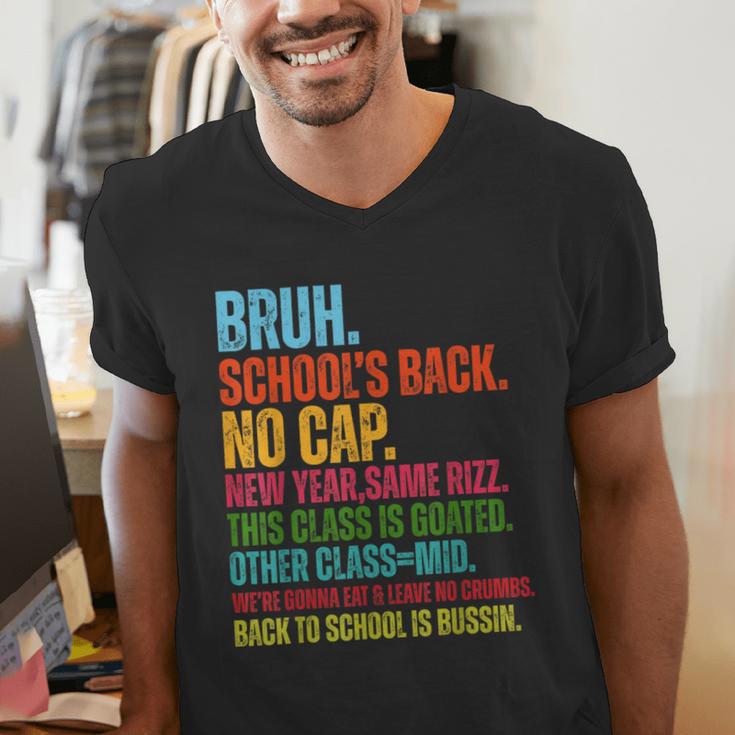 Vintage Bruh We Back No Cap Bruh We'Re Back Student Teacher Men's V-Neck T-Shirt, funny gift