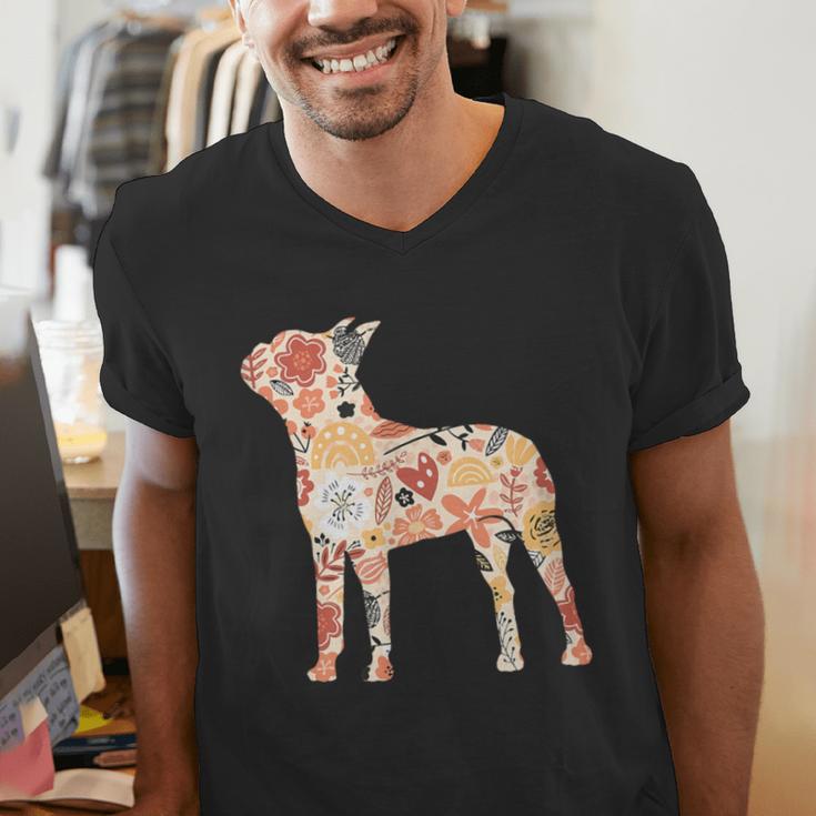 Vintage Floral Boston Terrier For Dog Lover Men's V-Neck T-Shirt, funny gift