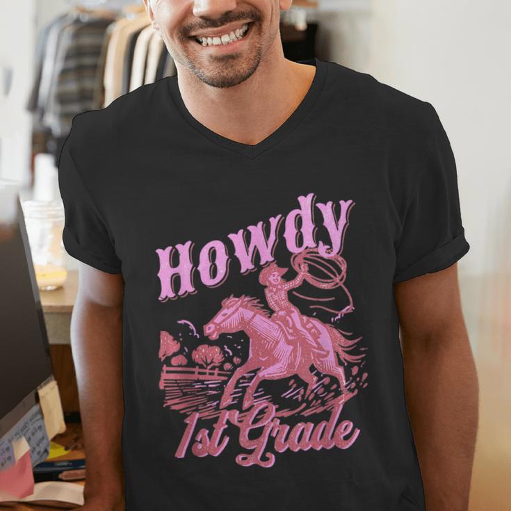 Vintage Howdy First Grade Cowgirl Teacher Western School Men's V-Neck T-Shirt, First Grade Teacher Shirts, funny gift Vintage Howdy First Grade Cowgirl Teacher Western School Men's V-Neck T-Shirt, First Grade Teacher Shirts, funny gift