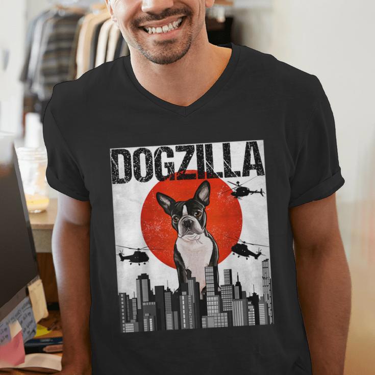 Vintage Japanese Dogzilla Boston Terrier Men's V-Neck T-Shirt, funny gift