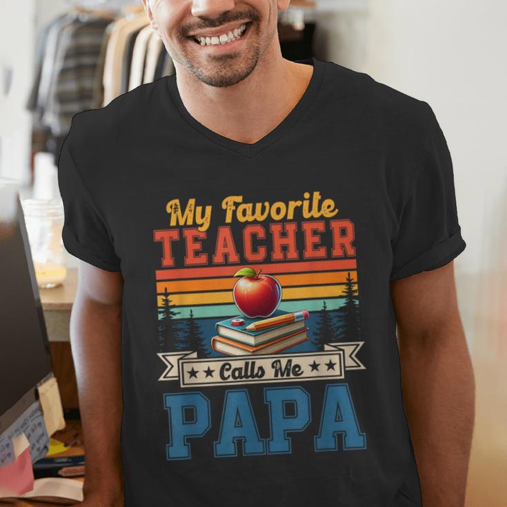 Vintage Retro My Favorite Teacher Calls Me Papa Father's Day Men's V-Neck T-Shirt, funny gift Vintage Retro My Favorite Teacher Calls Me Papa Father's Day Men's V-Neck T-Shirt, funny gift