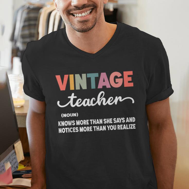 Vintage Teacher Knows More Than She Says Outfit Definition Men's V-Neck T-Shirt, funny gift