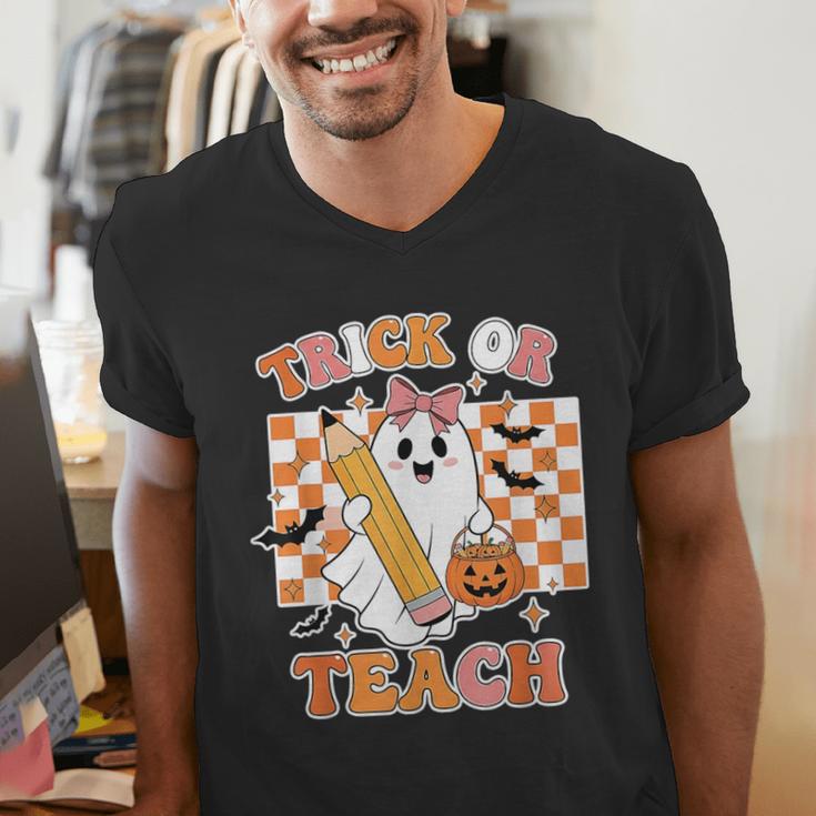 Vintage Teacher Shirt Women Trick Or Teach Halloween Men's V-Neck T-Shirt, funny gift Vintage Teacher Shirt Women Trick Or Teach Halloween Men's V-Neck T-Shirt, funny gift