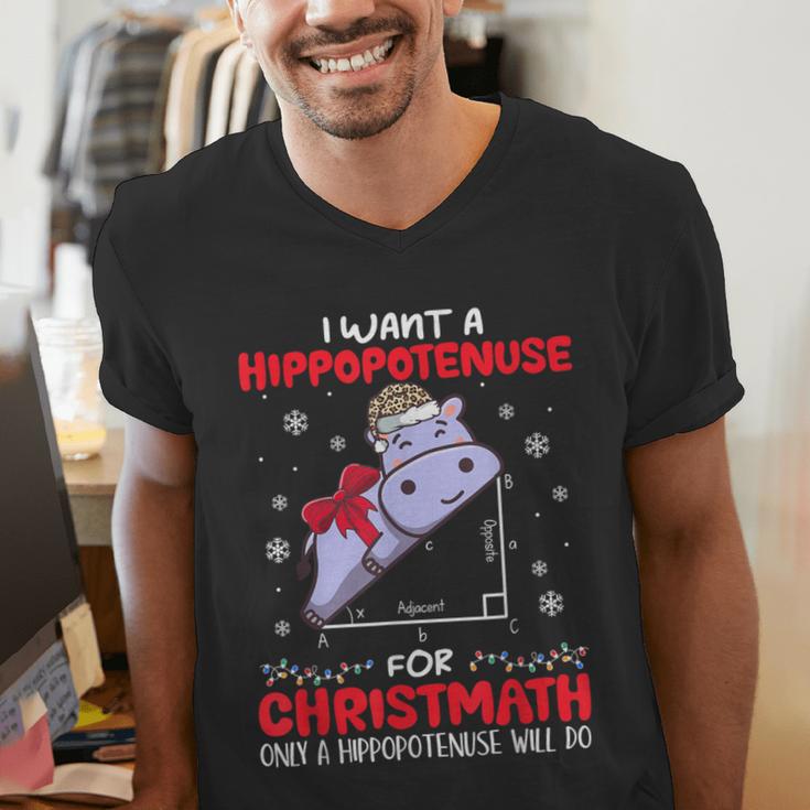 I Want A Hippopotenuse For Christmath Math Teacher Christmas Men's V-Neck T-Shirt, funny gift