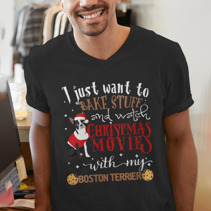 Watch Christmas Movies With My Boston Terrier Bostie Men's V-Neck T-Shirt, Boston Terrier Christmas Shirts, funny gift