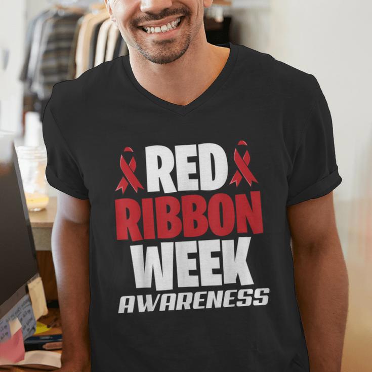 We Wear Red For Red Ribbon Week Awareness Mothers Teachers Men's V-Neck T-Shirt, funny gift