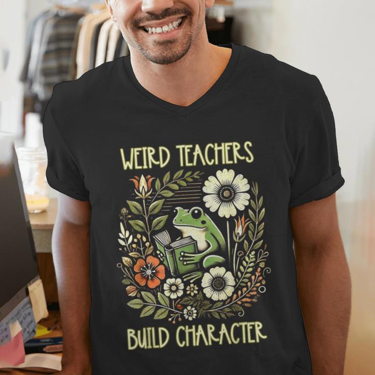 Weird Teachers Build Character Frog Reading Book Librarian Men's V-Neck T-Shirt, funny gift Weird Teachers Build Character Frog Reading Book Librarian Men's V-Neck T-Shirt, funny gift