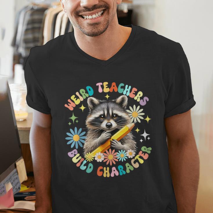 Weird Teachers Build Character Raccoon Colourful Floral Men's V-Neck T-Shirt, funny gift Weird Teachers Build Character Raccoon Colourful Floral Men's V-Neck T-Shirt, funny gift