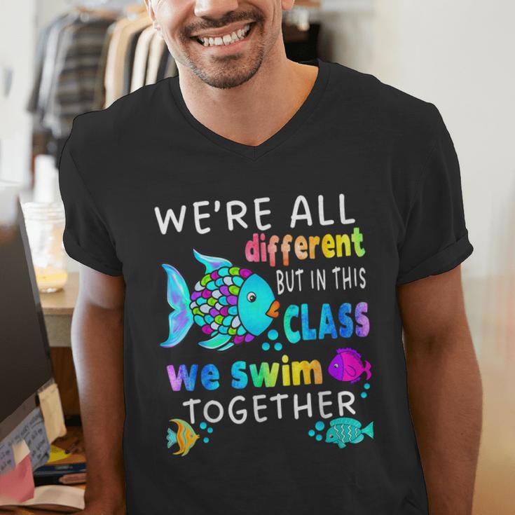 We'Re All Different But We Swim Together Elementary Teacher Men's V-Neck T-Shirt, funny gift We'Re All Different But We Swim Together Elementary Teacher Men's V-Neck T-Shirt, funny gift