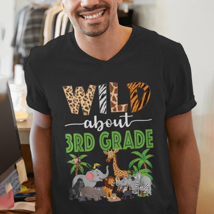 Wild About 3rd Grade Teacher Student Third Grade Zoo Safari Men's V-Neck T-Shirt, funny gift