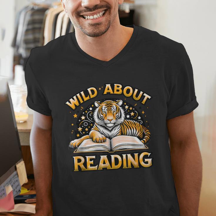 Wild About Reading Tiger For Teachers & Students Men's V-Neck T-Shirt, funny gift Wild About Reading Tiger For Teachers & Students Men's V-Neck T-Shirt, funny gift