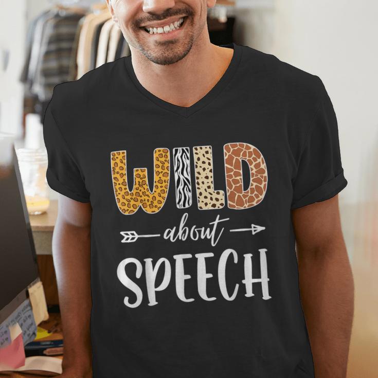 Wild About Speech SLP Leopard Teacher Back To School Kids Men's V-Neck T-Shirt, funny gift