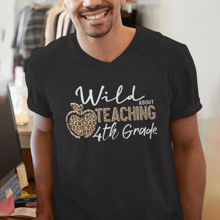 Wild About Teaching School Crew 4th Grade Teacher Squad Men's V-Neck T-Shirt, 4th Grade Teacher Shirts, funny gift