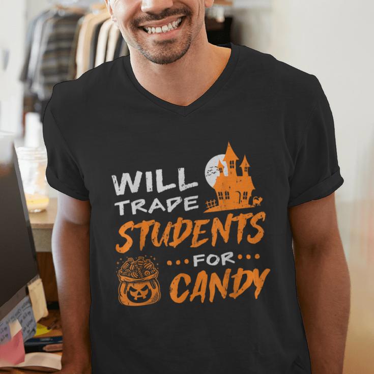 Will Trade Students For Candy Halloween Costume Teacher Men's V-Neck T-Shirt, funny gift