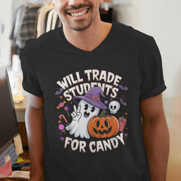 Will Trade Students For Candy Halloween Teacher Men's V-Neck T-Shirt, funny gift