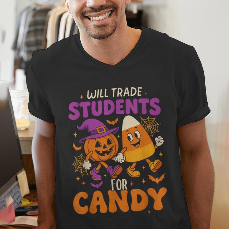 Will Trade Students For Candy Shirt Fun Candy Corn Teacher Men's V-Neck T-Shirt, funny gift Will Trade Students For Candy Shirt Fun Candy Corn Teacher Men's V-Neck T-Shirt, funny gift