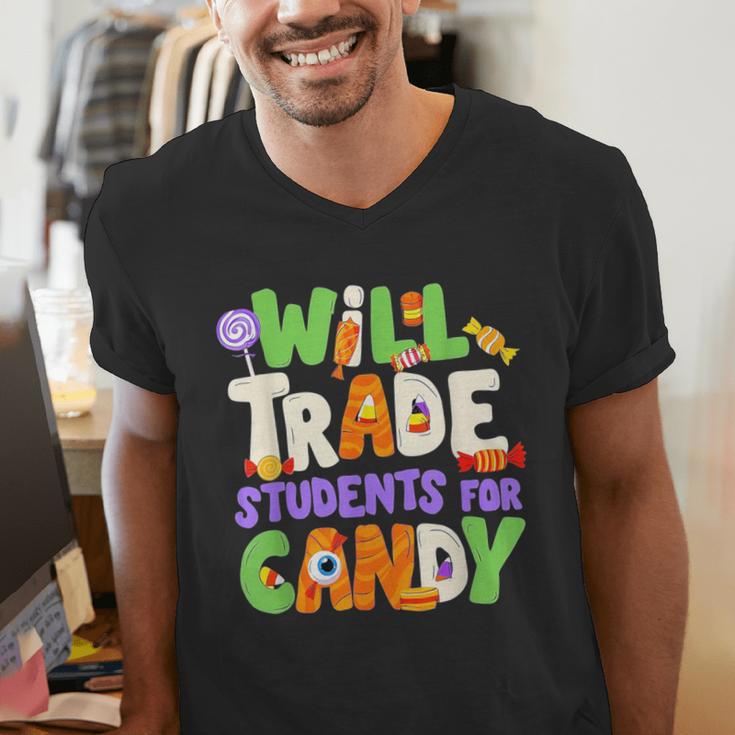 Will Trade Students For Candy Teacher Cute Halloween Costume Men's V-Neck T-Shirt, funny gift Will Trade Students For Candy Teacher Cute Halloween Costume Men's V-Neck T-Shirt, funny gift