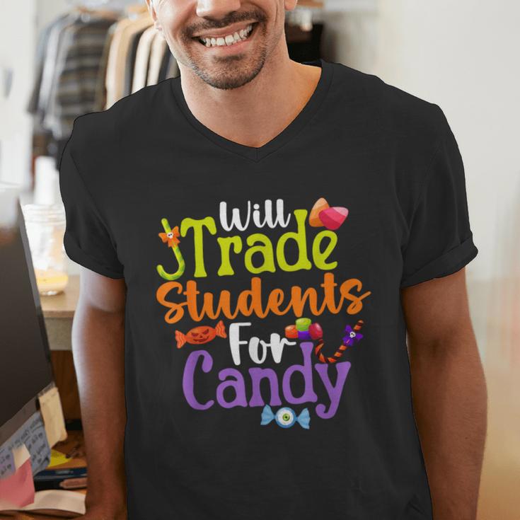 Will Trade Students For Candy Teacher Halloween Costume Men's V-Neck T-Shirt, funny gift
