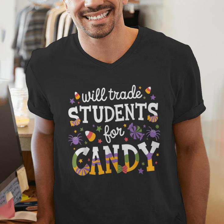 Will Trade Students For Candy Teacher Halloween Costume Tee Men's V-Neck T-Shirt, funny gift