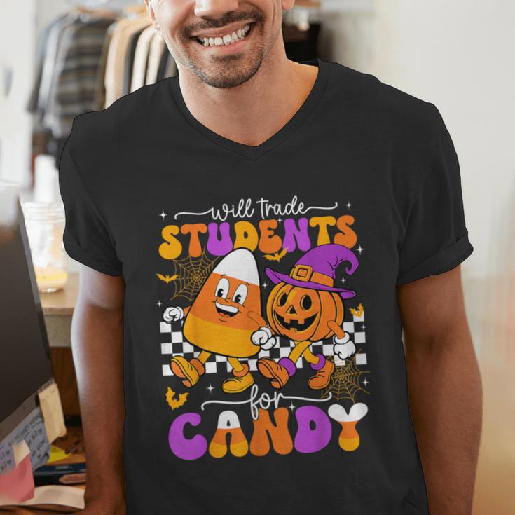 Will Trade Students For Candy Teacher Halloween Men's V-Neck T-Shirt, funny gift Will Trade Students For Candy Teacher Halloween Men's V-Neck T-Shirt, funny gift