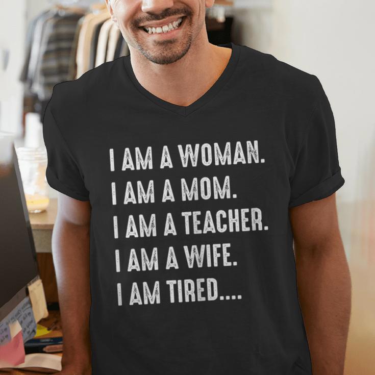 Woman Mom Teacher Wife TIRED T Shirt Cute Mom Teacher Shirts Men's V-Neck T-Shirt, funny gift
