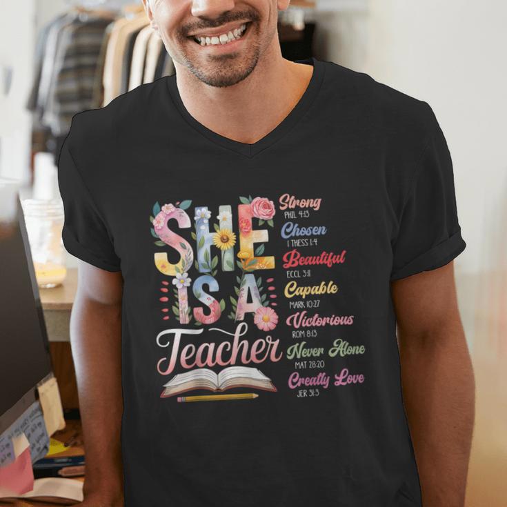 Women Bible Verse Christian Teacher God Says Back To School Men's V-Neck T-Shirt, funny gift