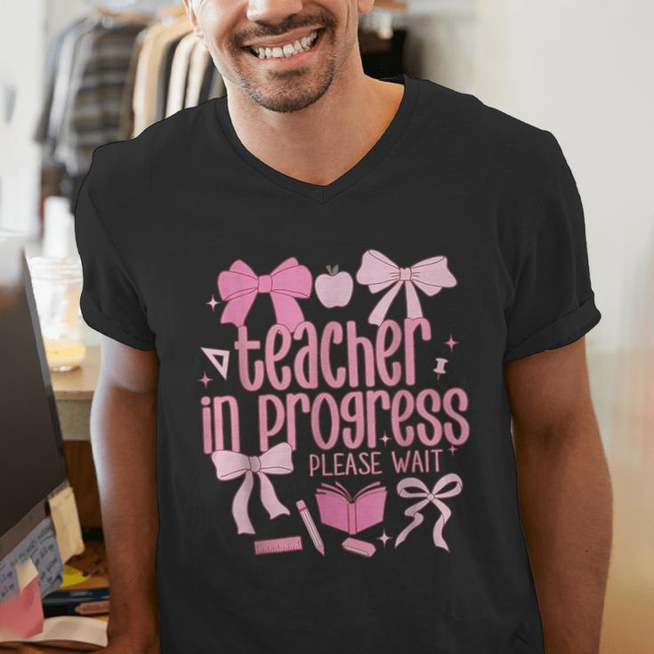 Women Teacher In Progress Coquette Pink Bow Future Teacher Men's V-Neck T-Shirt, Future Teacher Shirts, funny gift Women Teacher In Progress Coquette Pink Bow Future Teacher Men's V-Neck T-Shirt, Future Teacher Shirts, funny gift