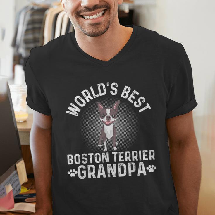 World's Best Boston Terrier Grandpa Dog Grandfather For Men Women Girls Kids Men's V-Neck T-Shirt, funny gift