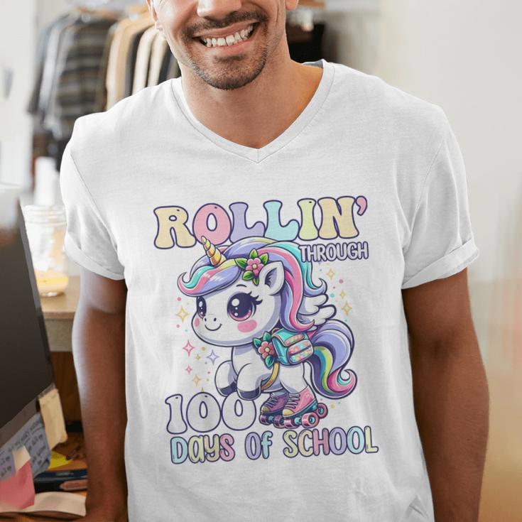100 Days Of School Girls Teacher 100th Day Unicorn Outfit Men's V-Neck T-Shirt, funny gift