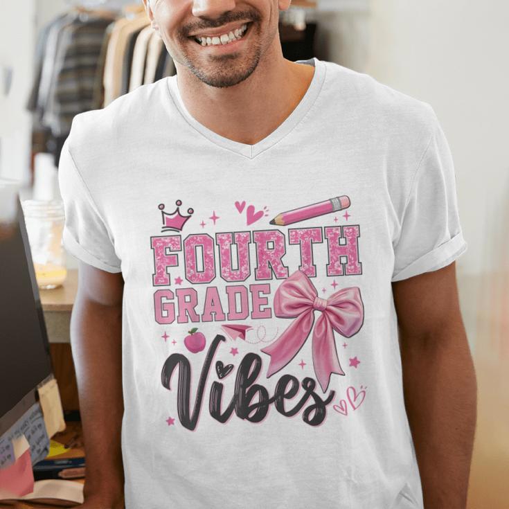 4th Fourth Grade Vibes Back To School Coquette Teacher Girl Men's V-Neck T-Shirt, 4th Grade Teacher Shirts, funny gift 4th Fourth Grade Vibes Back To School Coquette Teacher Girl Men's V-Neck T-Shirt, 4th Grade Teacher Shirts, funny gift