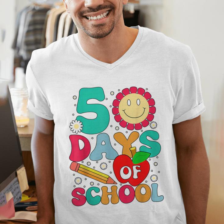 50 Days Of School Teacher Happy 50th Day Of School Kids Men's V-Neck T-Shirt, funny gift 50 Days Of School Teacher Happy 50th Day Of School Kids Men's V-Neck T-Shirt, funny gift