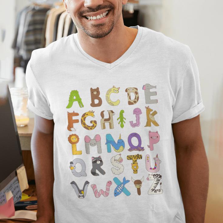 ABC Animals Alphabet Graphic Boys Girls Kindergarten Teacher Men's V-Neck T-Shirt, funny gift ABC Animals Alphabet Graphic Boys Girls Kindergarten Teacher Men's V-Neck T-Shirt, funny gift
