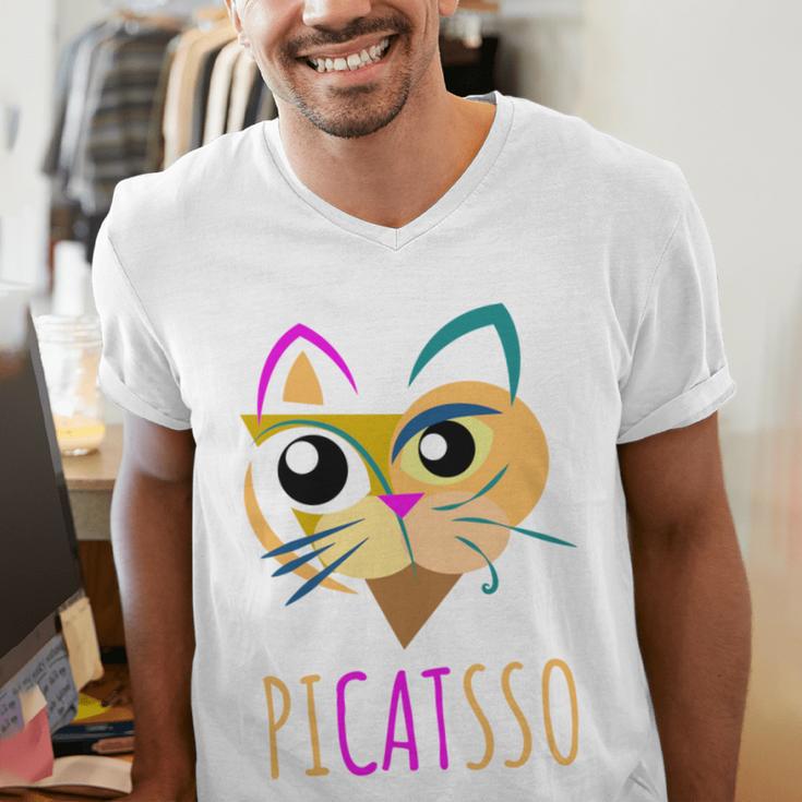 Abstract Cat Art Picatsso Shirt For Art Teachers Men's V-Neck T-Shirt, funny gift