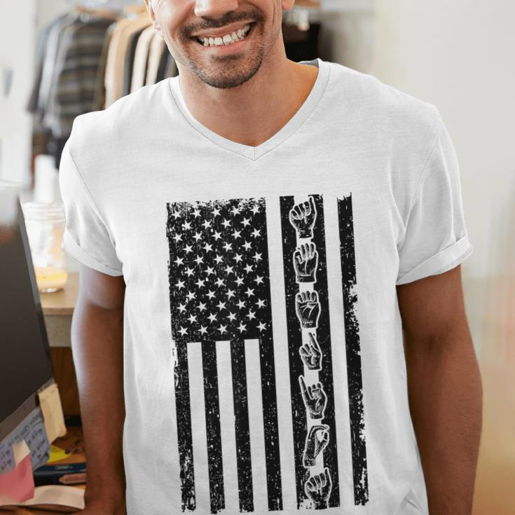 ASL Flag Sign Language Deaf ASL Teacher For Men Women Men's V-Neck T-Shirt, funny gift ASL Flag Sign Language Deaf ASL Teacher For Men Women Men's V-Neck T-Shirt, funny gift
