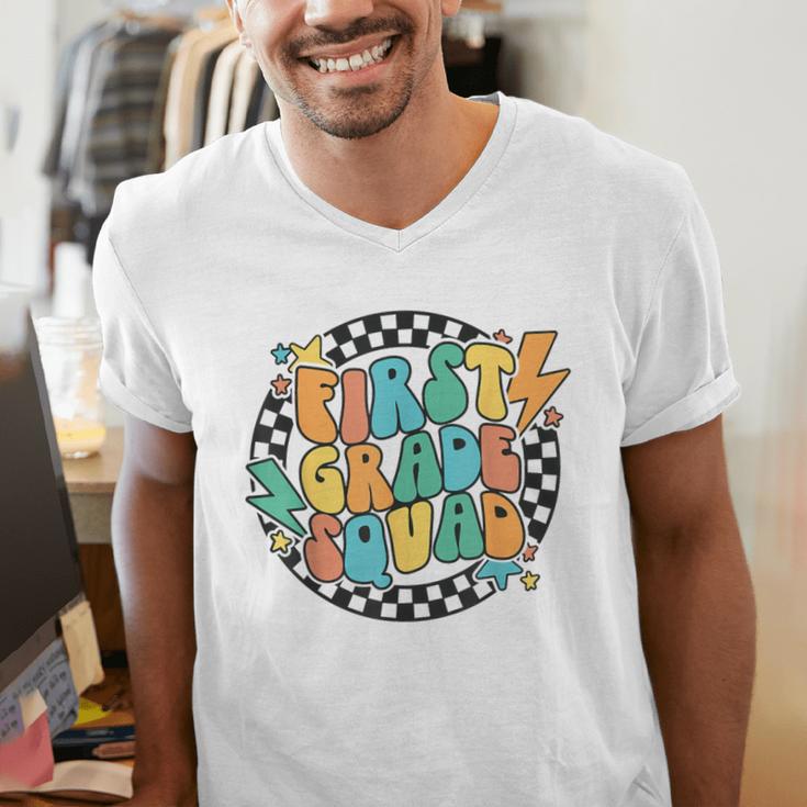 Back To School Groovy Teacher 1st First Grade Crew Squad Men's V-Neck T-Shirt, Groovy Teacher Shirts, First Grade Teacher Shirts, funny gift Back To School Groovy Teacher 1st First Grade Crew Squad Men's V-Neck T-Shirt, Groovy Teacher Shirts, First Grade Teacher Shirts, funny gift